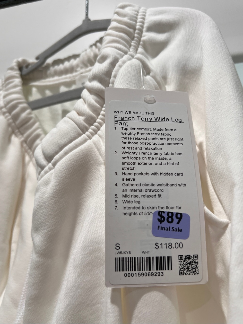 New❤️lululemon S French Terry Wide Leg Pant - White - Picture 3 of 11